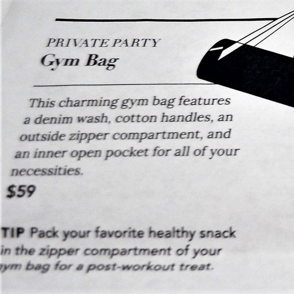 NWOT Private Party "Will Workout for Cupcakes" Denim Gym Bag - Picture 10 of 10